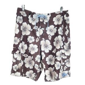 Y2K Vtg Counter Culture Mens 34 Boardshorts Swim Surf Hawaiian Cargo Brown Blue